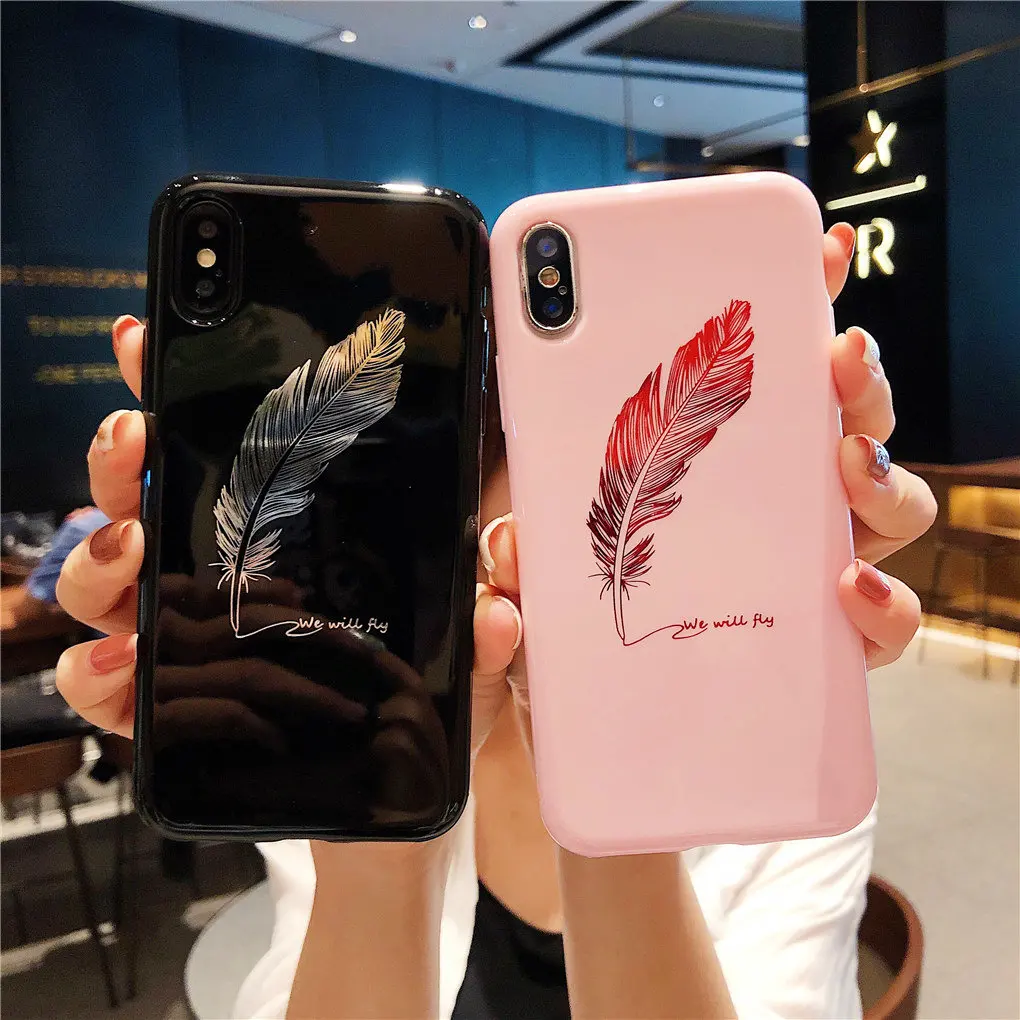 

Feather Pattern Case for IPhone XR XS Max Case Simple Letter Case for IPhone 8 7 6 6S Plus Anti-knock Soft TPU Back Cover Funda