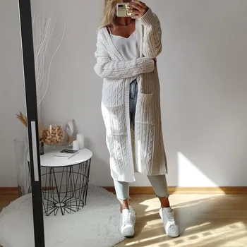 

2019 Autumn Winter Fashion Cardigan Women Long Sleeve Loose Knitting Cardigan Sweater Female Solid Ladies Pocket Pull Femme