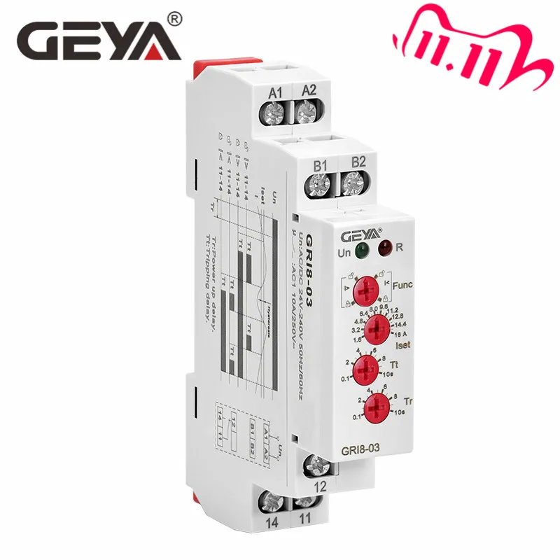 

Free Shipping GEYA GRI8-03 Over Current or Under Current Electronic Current Relay 0.05A 1A 2A 5A 8A 16A Current Relay