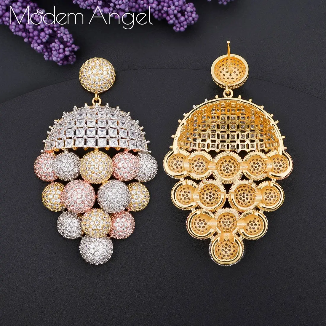 ModemAngel Роскошные серьги круглой формы в виде цветка, блестящие разноцветные женские свадебные Большие серьги с кубическим цирконием