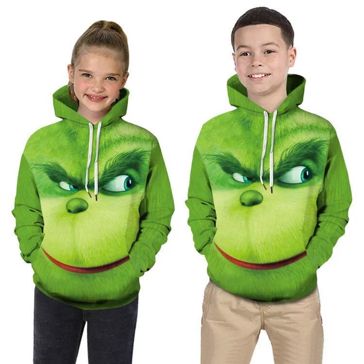 Grinch/толстовка с капюшоном; свитер с забавным милым 3d рисунком; 5XL; одежда для родителей и детей; одинаковые комплекты для семьи; подарки для детей; Прямая поставка