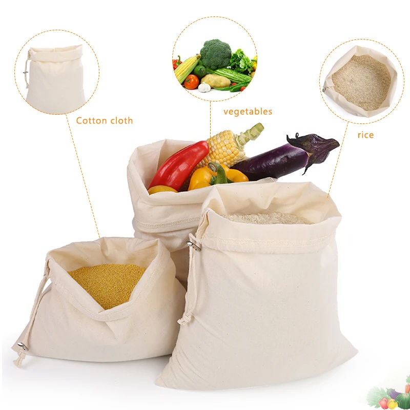 9 Pack Reusable Cotton Produce Bag Women Soft Cotton Shopping Bags for Vegetable Fruit Rice Bread Pre-Washed Tote Storage Bags
