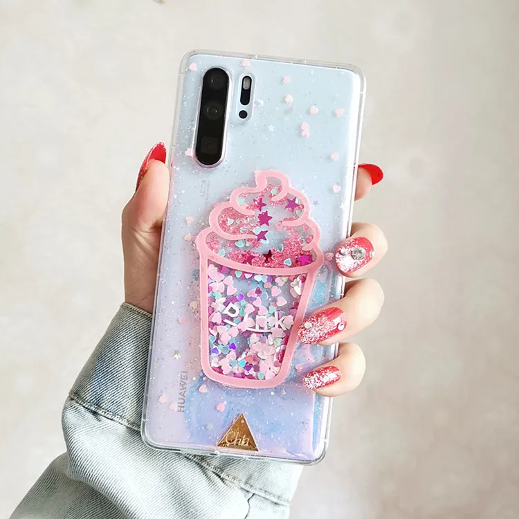 

Case For Samsung A10 A20 A30 A40 A50 A60 A70 M10 M20 Cute Blingbling Shaking Ice Cream Glitter Quicksand Soft Back cover