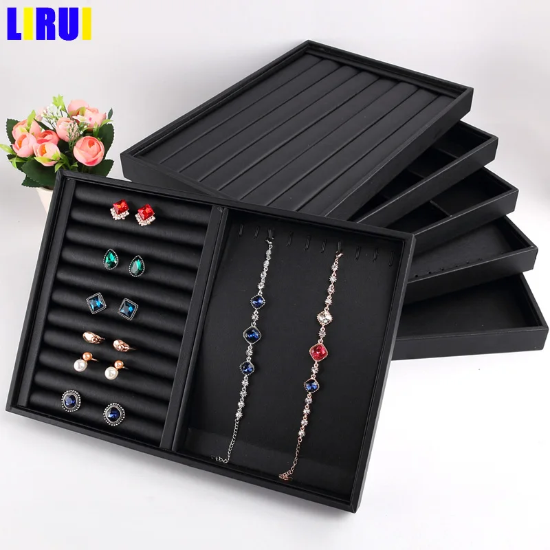 Black PU Leather Jewelry Organizer Jewellery Display Ring Box Necklace Earring Holder Various Models Wholesale