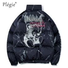 Plegie Hipster зимняя теплая куртка Мужская парка с рисунком медведя из мультфильма Мужское пальто Harajuku уличная Мужская ветровка зимнее пальто Одежда