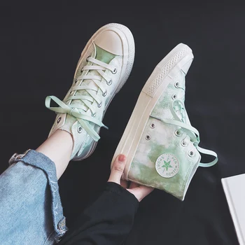 

Girls Sneakers Printing and Dyeing 2019 Autumn New High-top Canvas Shoes for Female Good Quality Famous Brand Women Trainers