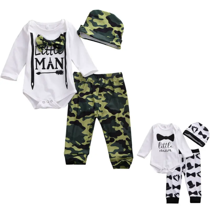 0-18 Months Baby Boys Clothes Set Little Man Infant Boy Camouflage Outfits Long Sleeve Rompers Pants Clothing |