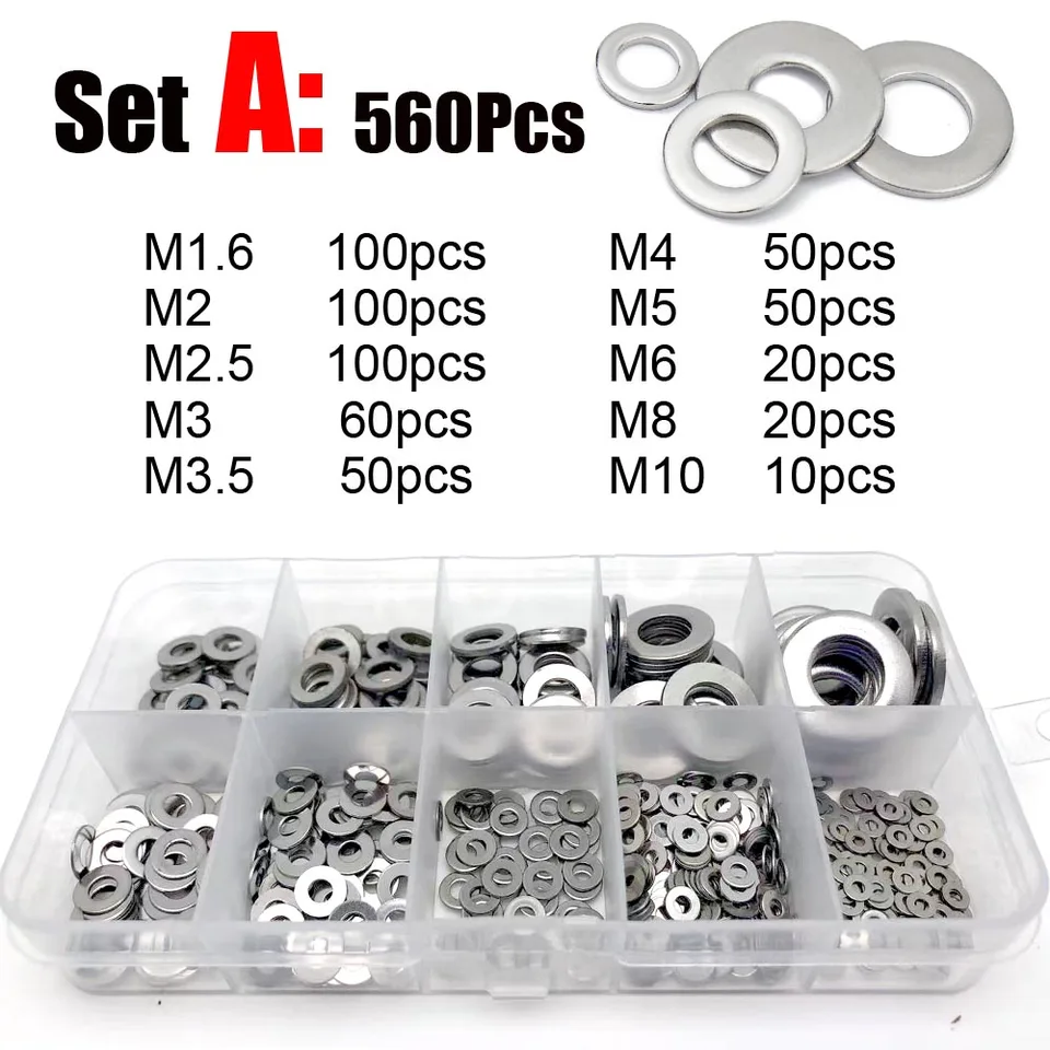 Juego De 580 Arandelas De Acero Inoxidable 304 - 9 Tamaños (M2 A M12) Para Reparaciones Y Bricolaje