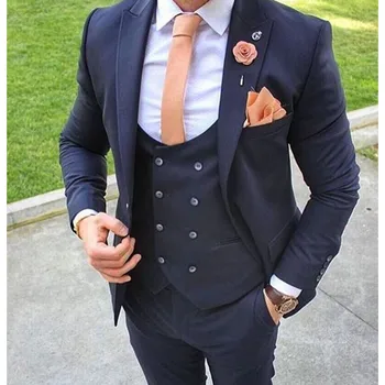 

Custom Made Navy Blue Men Suit Formal Skinny Wedding Blazer Prom Gentle Groom Suits 3 Pieces (Jacket+Pants+Vest) K363