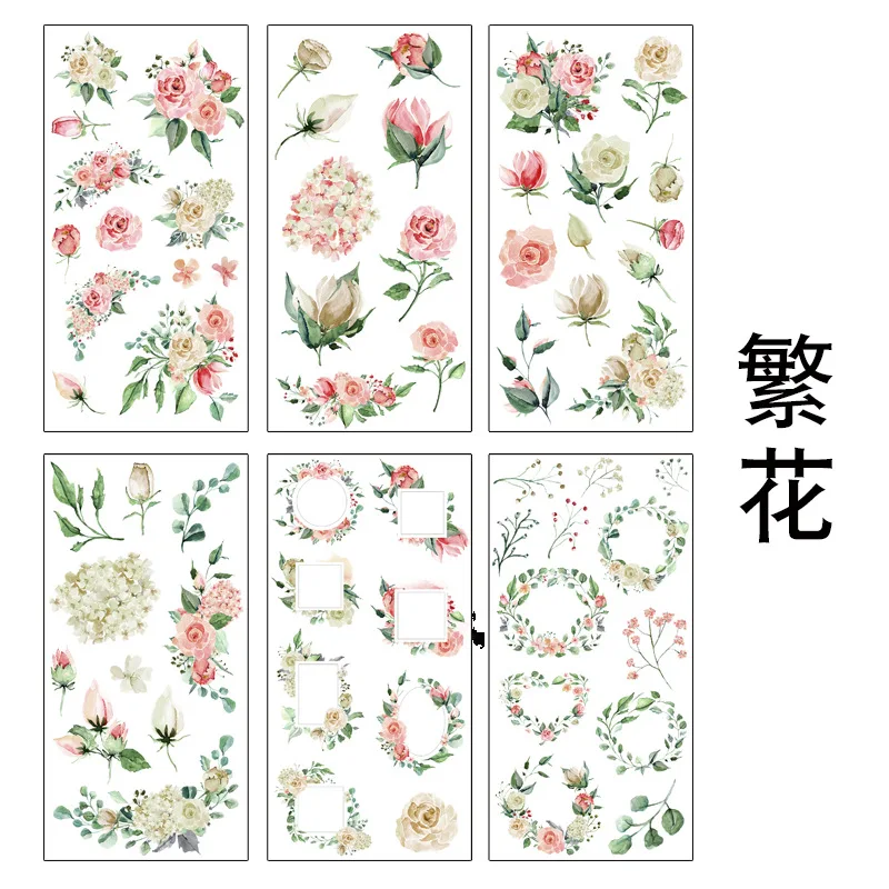 Barato 6 hojas/bolsa Rosa Flores hojas de etiqueta adhesiva decoración palo 6n95BQdOzRz