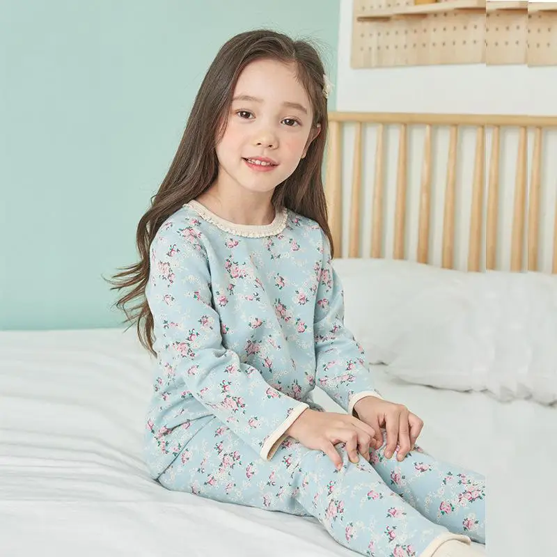 Новое платье для маленьких девочек с длинным рукавом Хлопок высокого качественные пижамы для девочек комплекты Детские пижамы единорог пижамы для девочек 2-10years - Цвет: Небесно-голубой