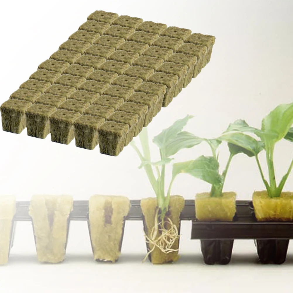 50/100pcs Greenhouse Compress Base Stonewool Starter Cubes for Cuttings and Seed Starting Rock Wool Cubes Plant Propagation Stonewool Grow Cubes Starter Sheets 