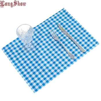 

1 Lot 6pcs Modern Geometric Design Light Blue Color Small Plaid Smooth Plushed Table Placemat Antiskid