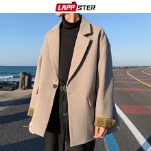 LAPPSTER мужское корейское пальто Харадзюку, повседневное, свободное мужское модное черное пальто, Мужской дизайнерский клетчатый пиджак в стиле пэчворк, одежда