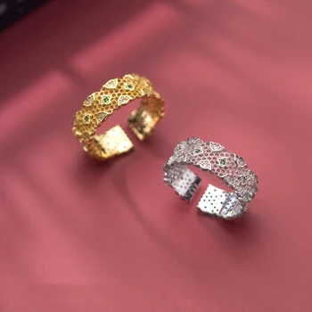 

MIQIAO Ring For Women Jewelry Silver 925 Sterling Adjustable Vintage Female Diamond Zircon Hollow Friendship Gift Geometric