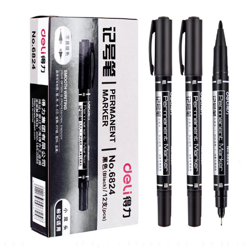 9 unids/set Punta doble marcadores permanentes negro rojo azul tinta 0,5mm-1mm bolígrafos para la escuela suministros de oficina estudiante papelería