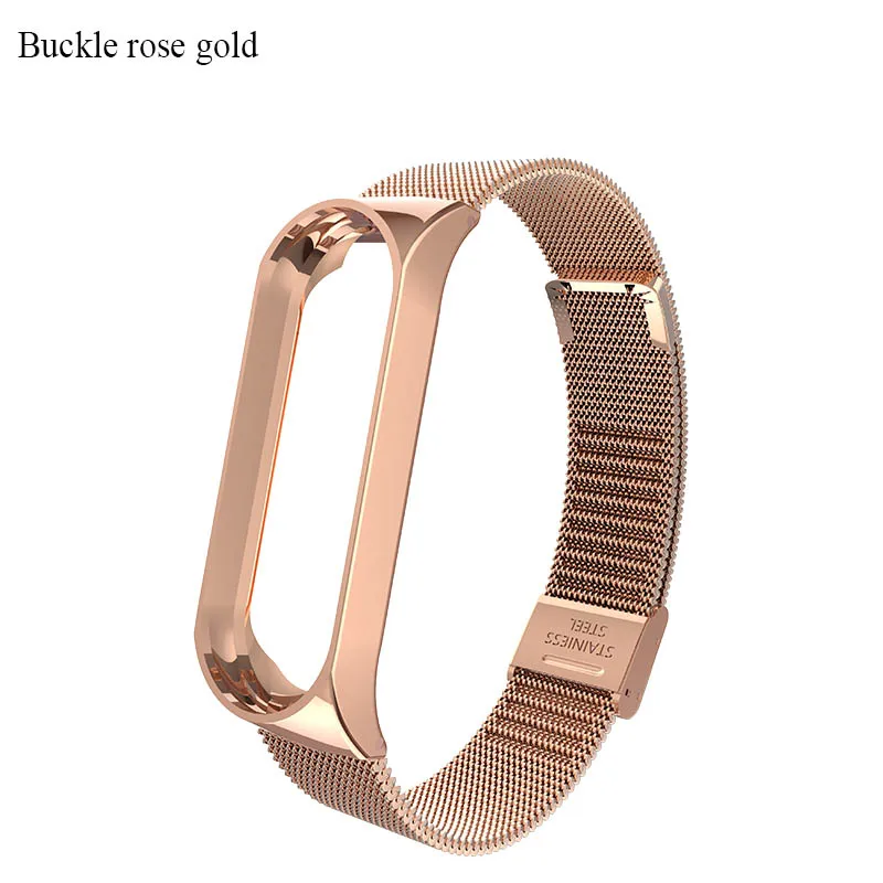 Buckle rose gold BOORUI mi Band 4 ремешок металлический Безвинтовой браслет из нержавеющей стали mi band 3 ремешок для Xiaomi mi Band 3 4 Pulseira band Замена - Цвет: Buckle rose gold