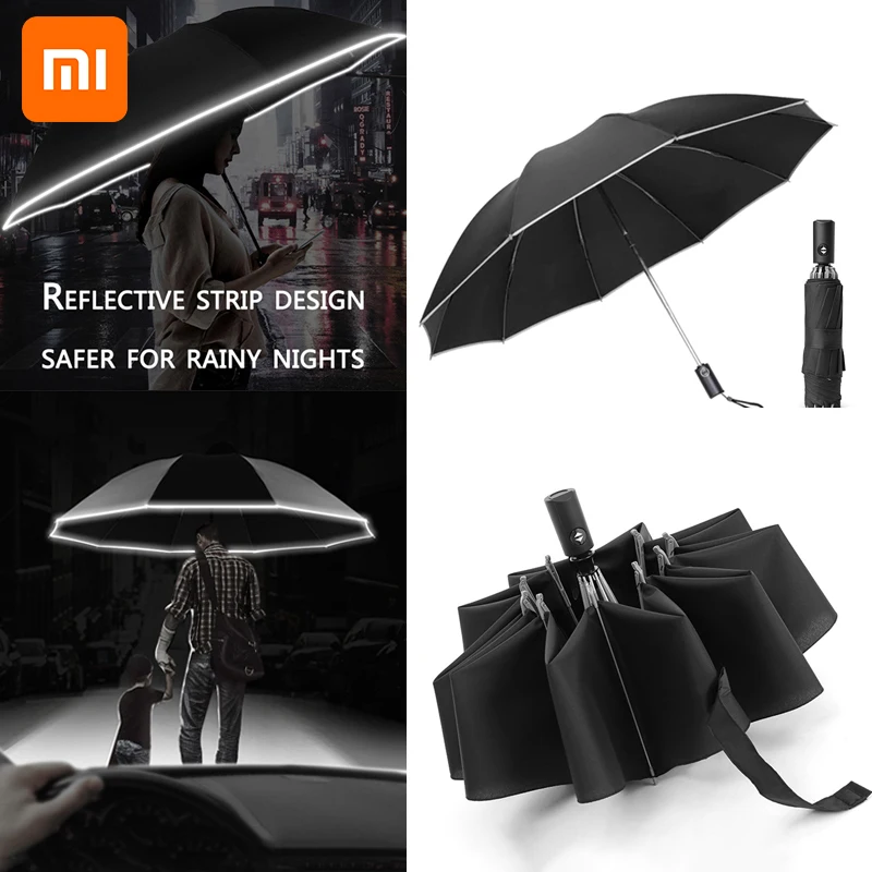 Xiaomi-paraguas plegable automático UV, resistente a la lluvia y al viento, para viajes, portátil, con cadena ecológica