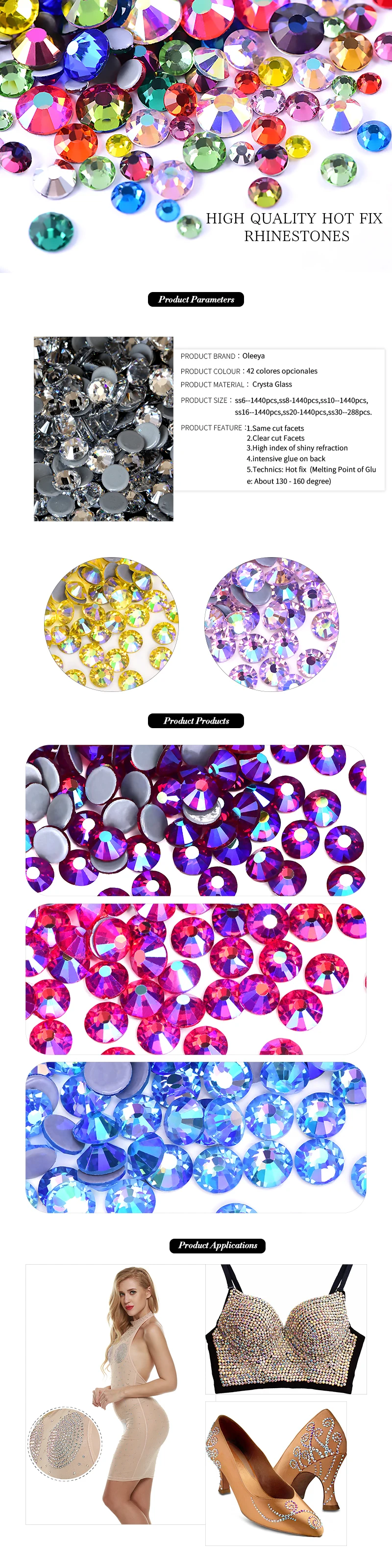 AB Colors Oleeya SS16 SS20 Glitter стразы Crystal Hotfix Rhinestones