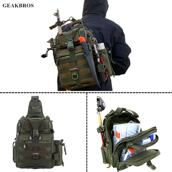 

Fishing Tackle Bag Waterproof Nylon Single Shoulder Backpack 2 Sizes Outdoor Hand Slung Chest Bag For Camping Hiking Hunting