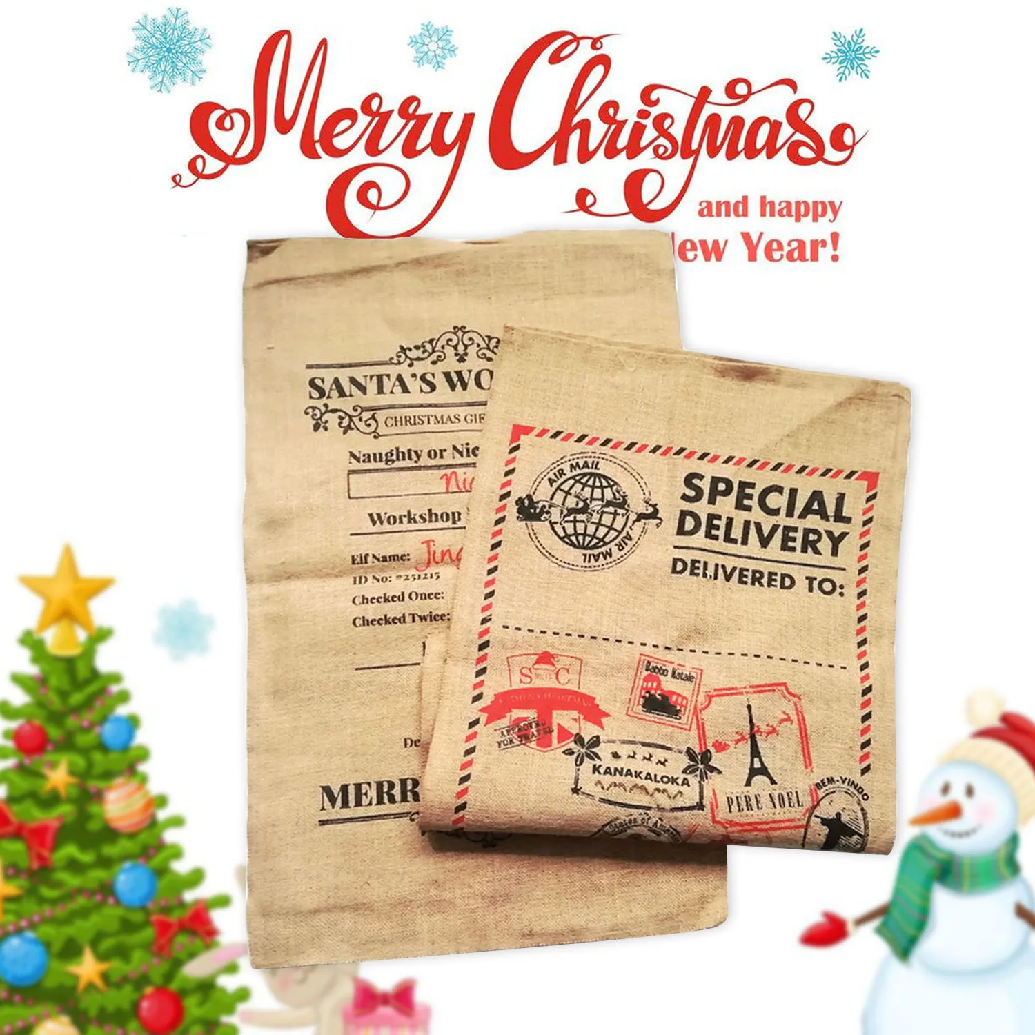 Behogar Merry Christmas Santa Sacks большой Goodie Мешковина крутящееся насекомое закрытие для Xmas стаканчики для вечеринки, подарков 20x27 дюймов