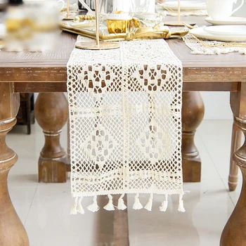 

Tassel Lace Crochet Table Runners Tablecloth Wedding Banquet Home Table Decor For Hosting Speeches, Weddings, Bridal Baby Shower