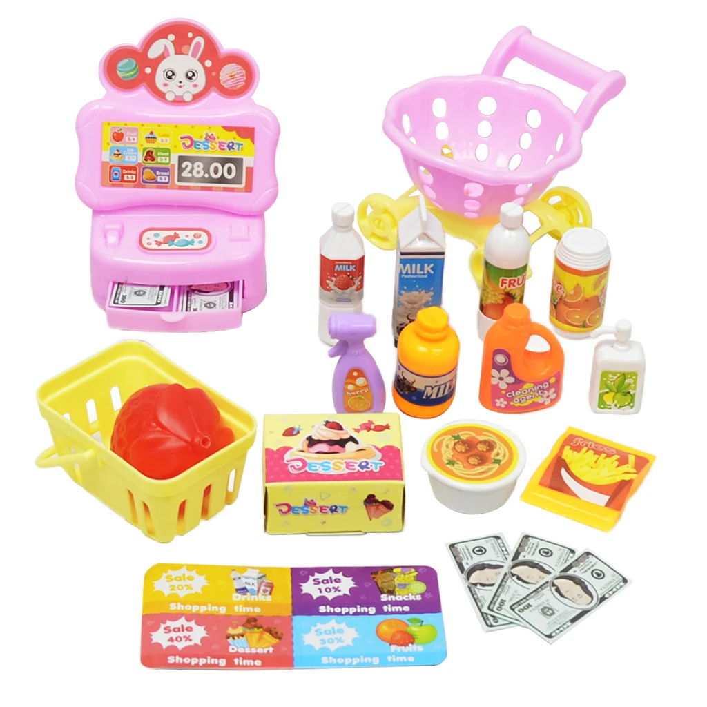 17Pcs Grocery Store Pretend Play Supermarket Playset Toys Set Simulate Shopping Props for Kids Children Fun Gifts