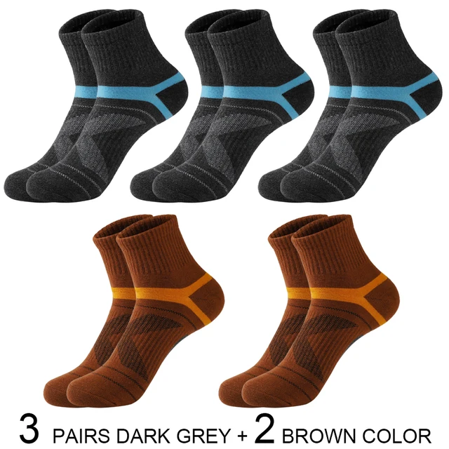 High Quality 5 Pairs Lot Men's Cotton Socks Black Sports Socks Casual Run Summer Socks Men Breathable Male Sock Sokken Size38-43 3 dark grey 2 brown