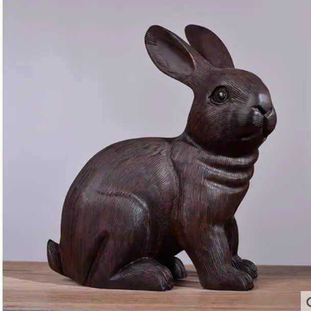 

Ebony carved rabbit furnishings to attract wealth solid wood animal zodiac crafts mahogany home sitting room decorations