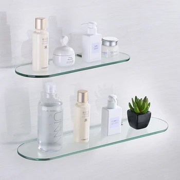 

Bathroom Hardware Accessories Wall Hanging Storage Rack Bathroom Glass Corner Shelf Metal Base Cosmetic Organizer 30/40/50/60cm