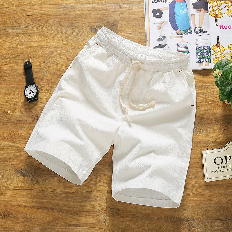 

2019 Summer Linen Shorts Men Korean-style Solid Color Teenager Loose Thin with Drawstring Sports Beach Shorts
