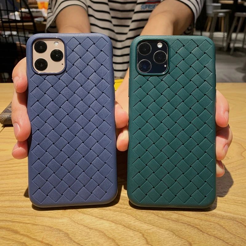 Плетеный защитный чехол из мягкого силикона и ТПУ в клетку для Apple iPhone 6 6s 7 8 Plus 11 Pro