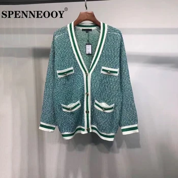 

SPENNEOOY Designer Custom Runway Autumn Women Knitting Cardigan Outwear Ladies Fashion Streetwear Button V-Neck Shirt Tops