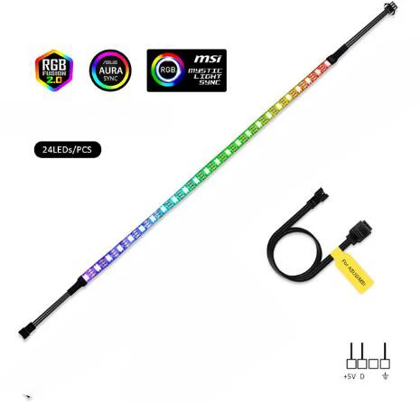 1pcs 24led strip Addressable RGB WS2812b RGB игровая гибкая светодиодная лента 3 PIN 5V добавить заголовок для Mid чехол с рисунком башня свет геймер DIY аура Синхронизация - Испускаемый цвет: 1pcs 24led strip