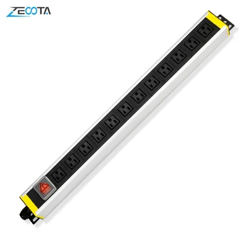 

1.5U PDU Power Strip Cabinet Distribution Unit Socket 12 US Plug Outlets Overload Protection with Switch 2m Extension Cord