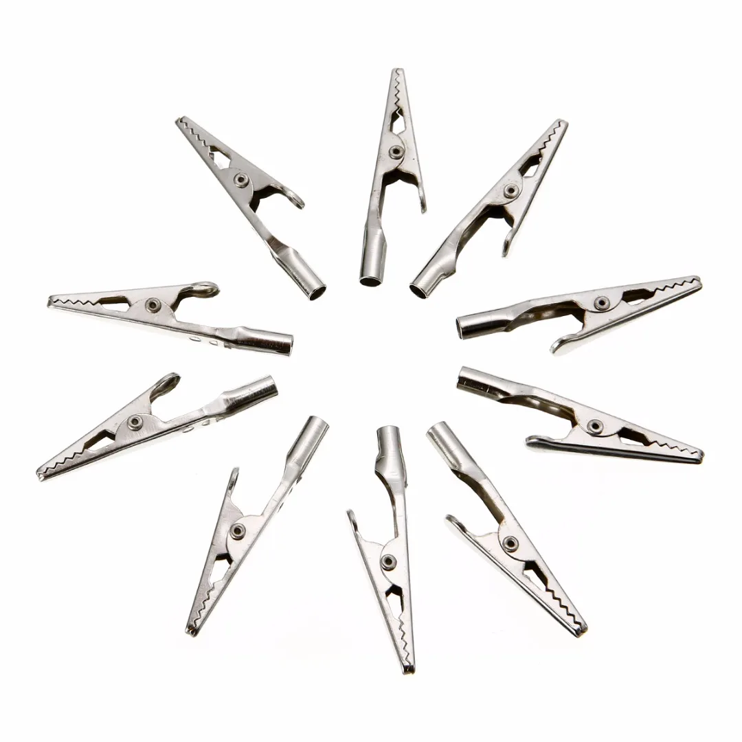 10pcs 51mm Length Electrical Crocodile Clamps Cable Lead Testing Metal Stainless Steel Alligator Clips Clamps