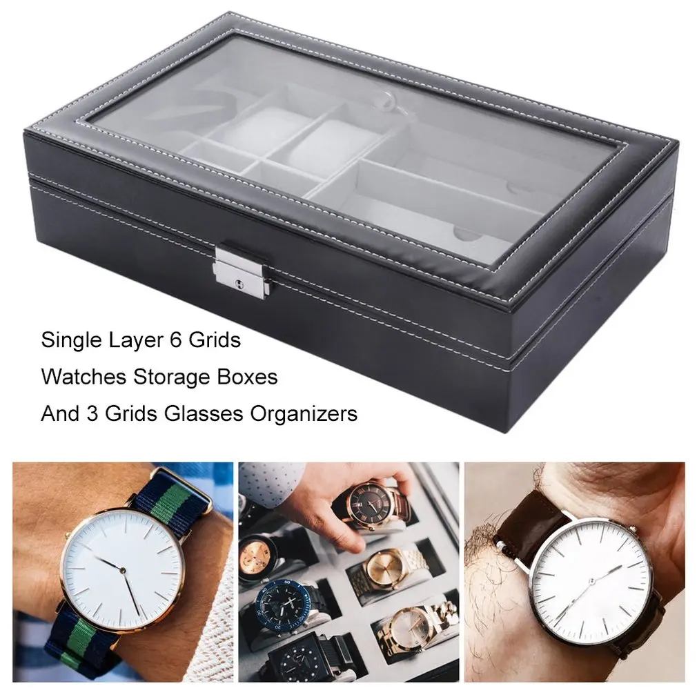 

2/6/10/12 Girds Leather/Carbon Fiber Luxury Watch Box Jewelry Storage Box Watch Organizer for Rings Bracelet Display Holder Case