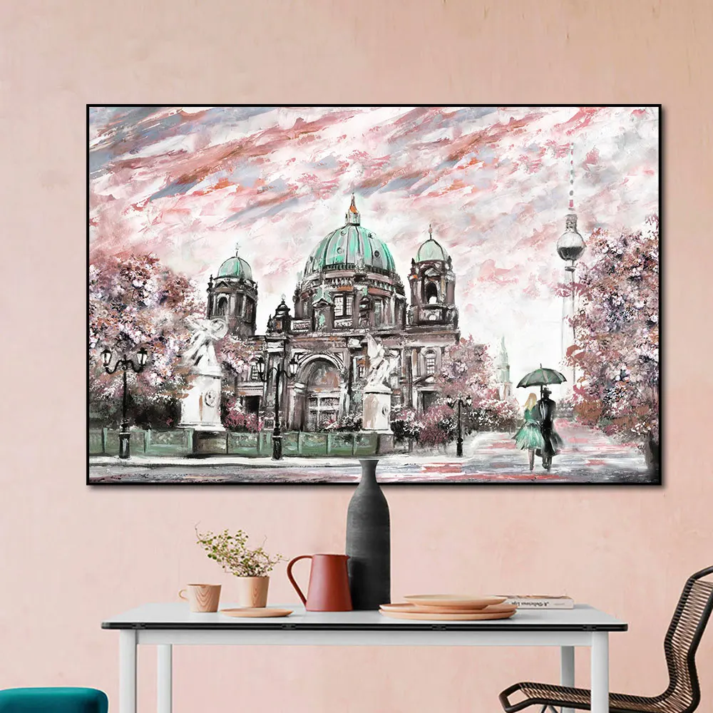 

Abstract Lovers Walking In the Street Oil Painting Printed On Canvas Nordic Building Posters And Prints Wall Art For Home Decor
