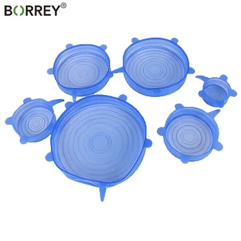 

BORREY 6Pcs/set Silicone Stretch Lids Cover Food Fresh Keeping Reusable Seal Bowl Cover Universal Lid Flexible Food Saving Cover