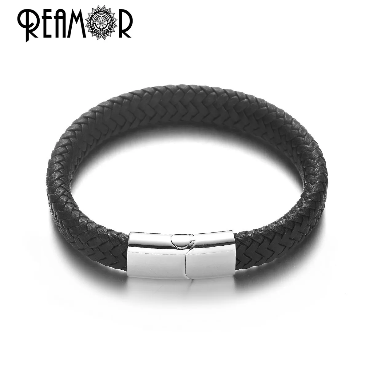 REAMOR настоящий плетеный кожаный браслет с нержавеющей сталью магнитный браслет с пряжкой для мужчин Ювелирные изделия Подарки - Окраска металла: BS033 14