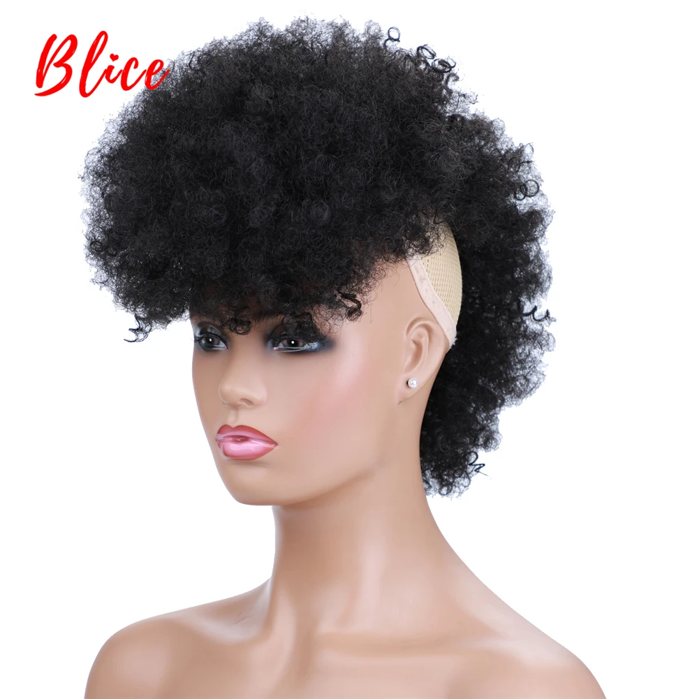 Grampos de Peruca em Extensões de Cabelo Blice Sintético Alta Puff Afro Kinky Encaracolado Curto Meio-parte 90 g - Peça Ntural Preto 4 curto meio-parte grampos de peruca em extensões