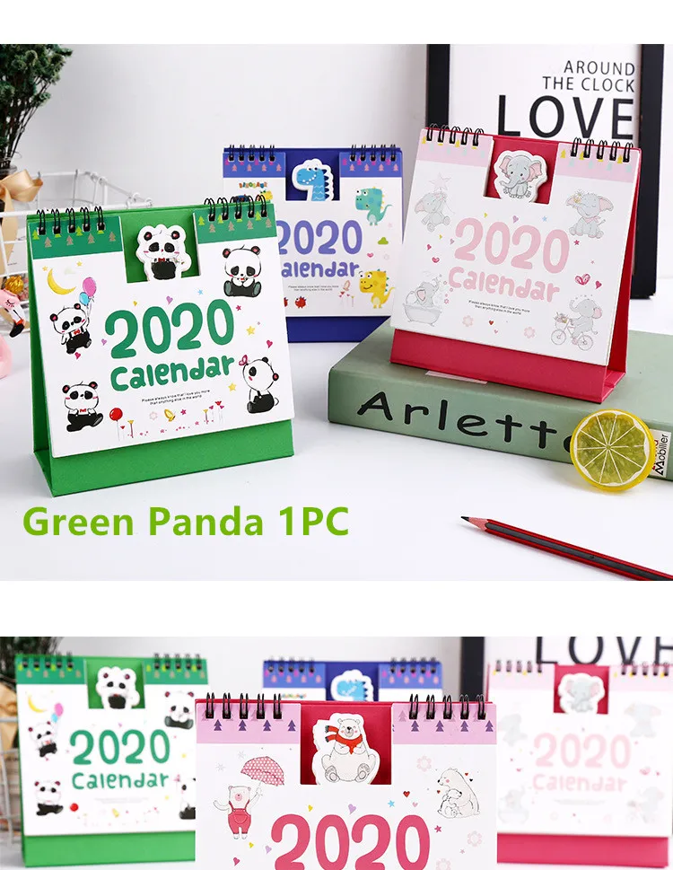 Green Panda Свежий мультфильм панда ручной рисунок Настольный бумажный календарь двойной ежедневный планировщик настольный планировщик годовой Органайзер - Цвет: Green Panda