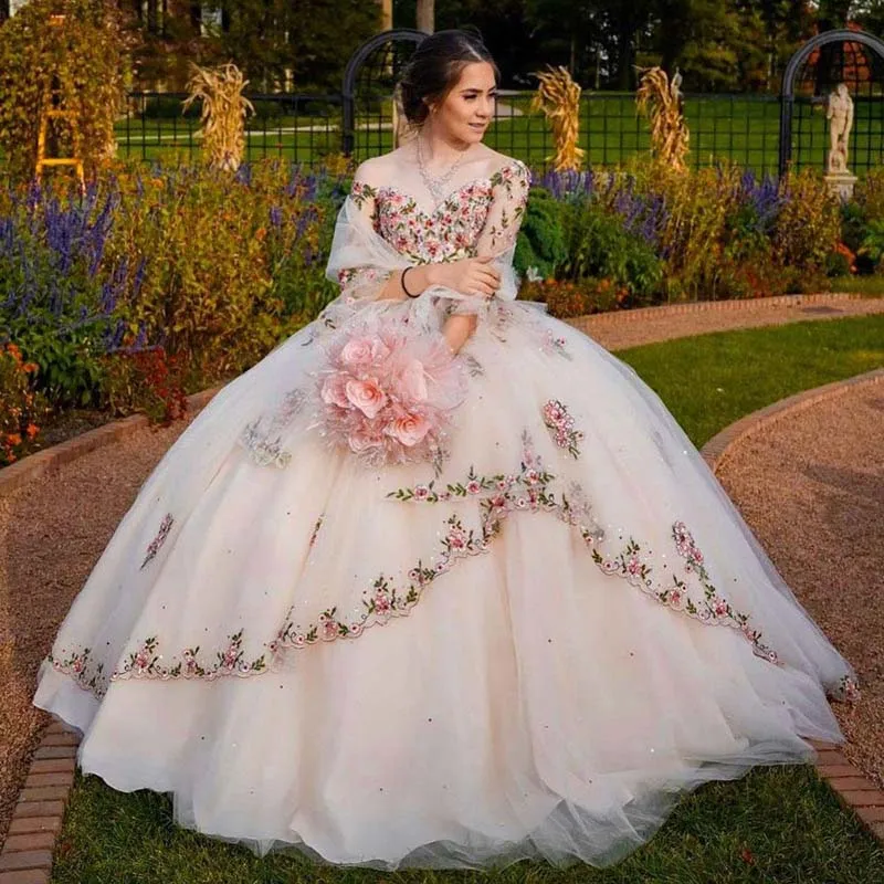ball gown dress Stunning Embroidery Lace Ball Gown Quinceanera Dress 2021 Off the Shoulder Mexican Sweet 16 Dress Masquerade Prom Party Gowns purple prom dress Prom Dresses