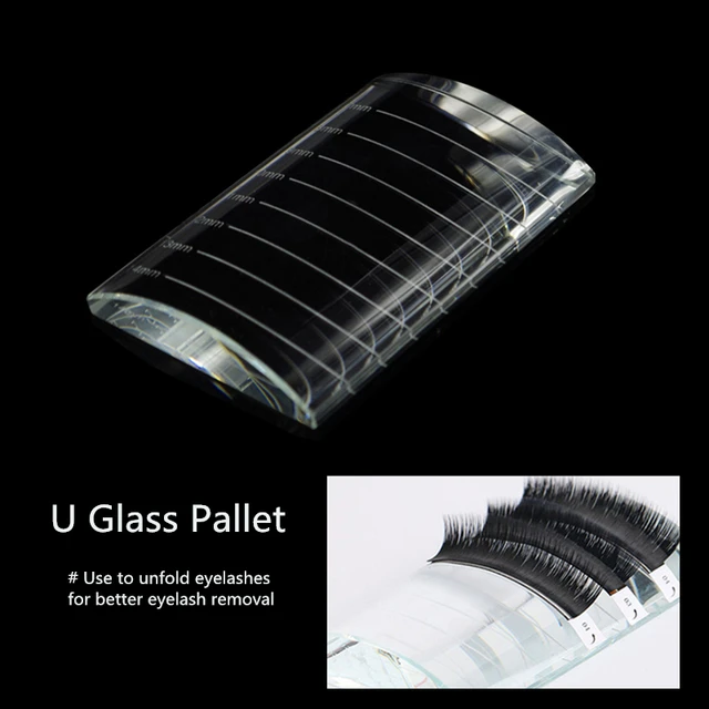 Eyelash Extension Glass Display Stand Holder Individual Lash Glue Pad Pallet Crystal U Curved/Straight False Lash Extension Tool U Glass