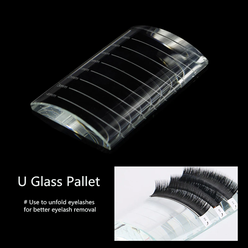 False Eyelashes Stand Pad Lashes Holder with Tick Mark Eyelashes Glue Crystal U Curved/Straight Glass Eyelash Extension Pallet