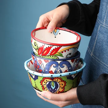 

Bohemian hand-painted ceramic bowl oatmeal round Pots fruit salad bowl household cup Japanese creative breakfast bowl LB41317