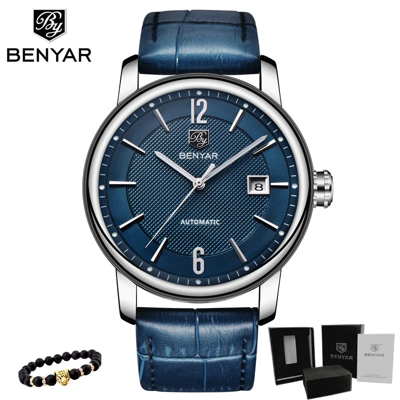 BENYAR 2020 New Fashion Top Luxury Brand Leather Watch Automatic Men Wristwatch Men Mechanical Steel Watches Relogio Masculino