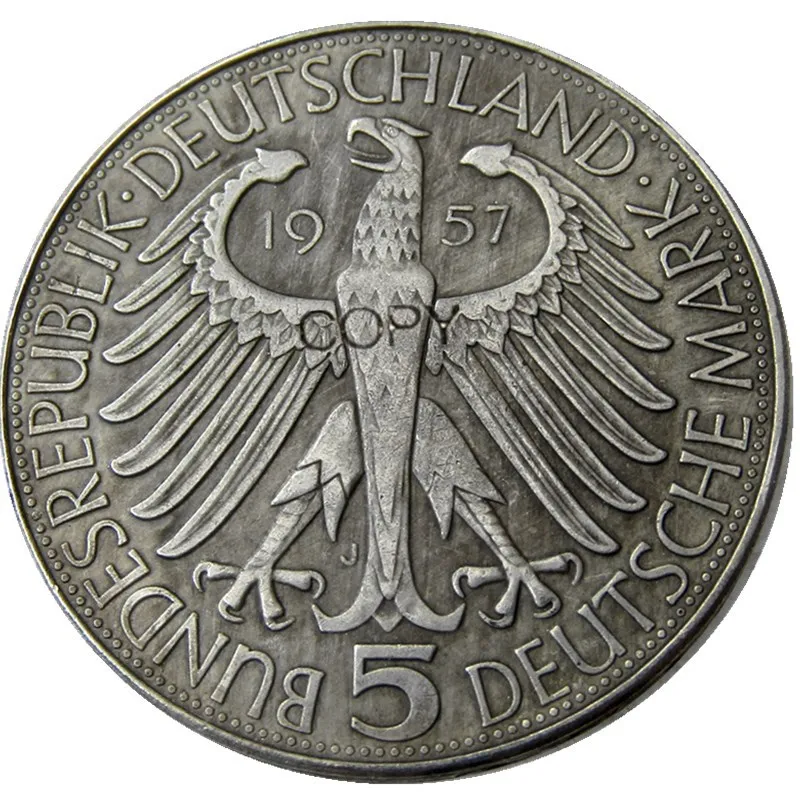 Германия(ФРС) 5 Mark 1957 J Посеребренная Имитация монеты