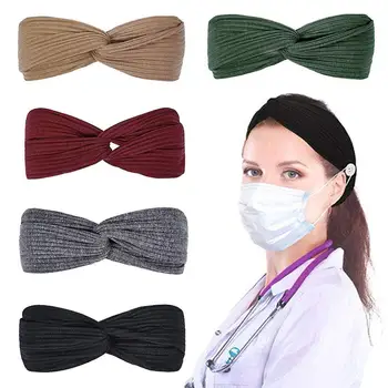 

Button Headbands for Nurses Doctors ,Twisted Criss Cross Elastic Head Wrap Hair Band for Women,Mask button turban