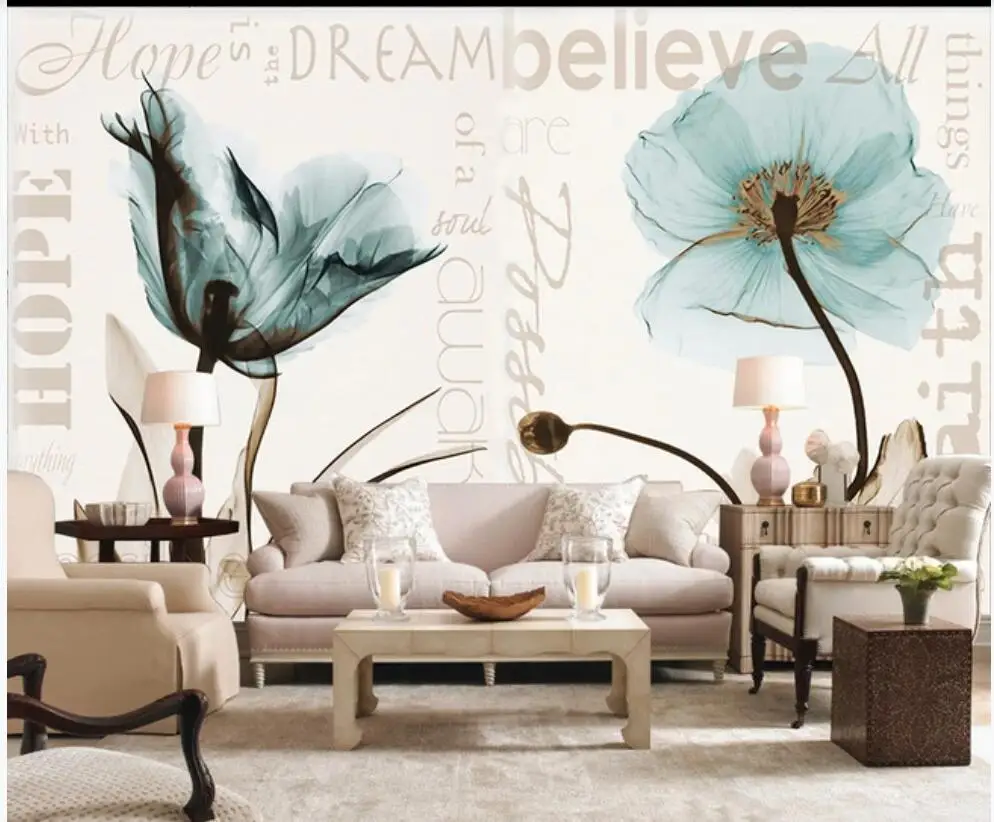 

Custom photo mural 3d wallpaper European English retro transparent flowers living room home decor wallpaper for walls 3 d